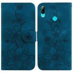 For Huawei P Smart 2019 Lily Embossed Leather Phone Case(Dark Blue)