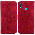 For Huawei P Smart 2019 Lily Embossed Leather Phone Case(Red)