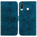 For Huawei P30 Lite / nova 4e Lily Embossed Leather Phone Case(Dark Blue)