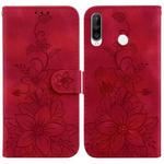 For Huawei P30 Lite / nova 4e Lily Embossed Leather Phone Case(Red)