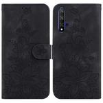 For Huawei nova 5T / Honor 20 Lily Embossed Leather Phone Case(Black)