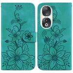 For Honor 90 Lily Embossed Leather Phone Case(Green)