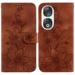 For Honor 90 Lily Embossed Leather Phone Case(Brown)