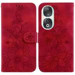 For Honor 90 Lily Embossed Leather Phone Case(Red)