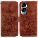 For Honor 90 Lite Lily Embossed Leather Phone Case(Brown)