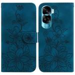 For Honor 90 Lite Lily Embossed Leather Phone Case(Dark Blue)