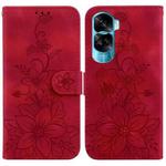 For Honor 90 Lite Lily Embossed Leather Phone Case(Red)