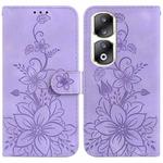 For Honor 90 Pro Lily Embossed Leather Phone Case(Purple)