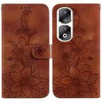 For Honor 90 Pro Lily Embossed Leather Phone Case(Brown)