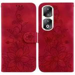For Honor 90 Pro Lily Embossed Leather Phone Case(Red)