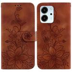 For Honor 80 SE Lily Embossed Leather Phone Case(Brown)