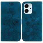 For Honor 80 SE Lily Embossed Leather Phone Case(Dark Blue)