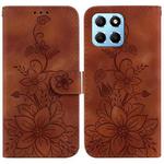 For Honor X8 5G Lily Embossed Leather Phone Case(Brown)