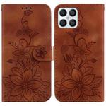For Honor X8 Lily Embossed Leather Phone Case(Brown)
