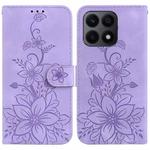 For Honor X8a Lily Embossed Leather Phone Case(Purple)