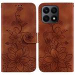 For Honor X8a Lily Embossed Leather Phone Case(Brown)