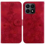 For Honor X8a Lily Embossed Leather Phone Case(Red)