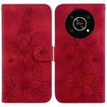 For Honor X9 Lily Embossed Leather Phone Case(Red)