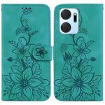 For Honor X7a Lily Embossed Leather Phone Case(Green)