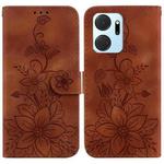 For Honor X7a Lily Embossed Leather Phone Case(Brown)