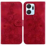 For Honor X7a Lily Embossed Leather Phone Case(Red)