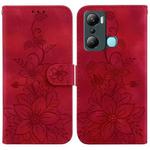For Infinix Hot 20i Lily Embossed Leather Phone Case(Red)