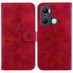 For Infinix Hot 20 Play Lily Embossed Leather Phone Case(Red)