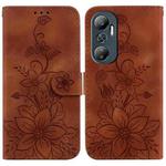 For Infinix Hot 20 Lily Embossed Leather Phone Case(Brown)