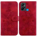 For Infinix Smart 6 Plus Lily Embossed Leather Phone Case(Red)