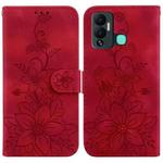 For Infinix Hot 12 Play Lily Embossed Leather Phone Case(Red)