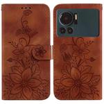 For Infinix Note 12 VIP Lily Embossed Leather Phone Case(Brown)