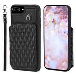 For iPhone 8 Plus / 7 Plus Grid Texture Card Bag Phone Case with Lanyard(Black)