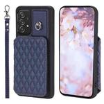 For Samsung Galaxy A53 5G Grid Texture Card Bag Phone Case with Lanyard(Blue)