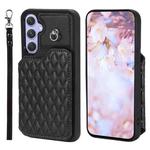 For Samsung Galaxy A14 5G / 4G Grid Texture Card Bag Phone Case with Lanyard(Black)