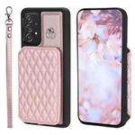 For Samsung Galaxy A13 5G / 4G Grid Texture Card Bag Phone Case with Lanyard(Rose Gold)