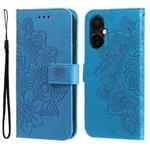 For OnePlus Nord CE3 7-petal Flowers Embossing Leather Phone Case(Blue)