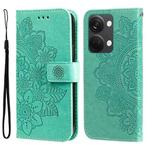 For OnePlus Nord 3/Ace 2V 7-petal Flowers Embossing Leather Phone Case(Green)