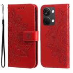 For OnePlus Nord 3/Ace 2V 7-petal Flowers Embossing Leather Phone Case(Red)