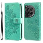 For OnePlus 12 7-petal Flowers Embossing Leather Phone Case(Green)