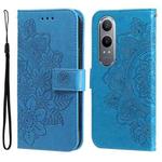 For OnePlus Nord CE4 Lite Seven-petal Flowers Embossing Leather Phone Case(Blue)