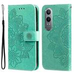 For OnePlus Nord CE4 Lite Seven-petal Flowers Embossing Leather Phone Case(Green)