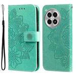 For OnePlus Ace 3 Pro Seven-petal Flowers Embossing Leather Phone Case(Green)