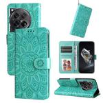 For OnePlus 12 Embossed Sunflower Leather Phone Case(Green)