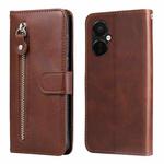 For OnePlus Nord CE3 Fashion Calf Texture Zipper Leather Phone Case(Brown)