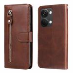 For OnePlus Nord 3/Ace 2V Fashion Calf Texture Zipper Leather Phone Case(Brown)