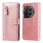 For OnePlus 12 Fashion Calf Texture Zipper Leather Phone Case(Rose Gold)