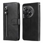 For OnePlus 12 Fashion Calf Texture Zipper Leather Phone Case(Black)