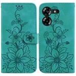 For Tecno Pova 5 Lily Embossed Leather Phone Case(Green)