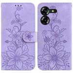 For Tecno Pova 5 Lily Embossed Leather Phone Case(Purple)