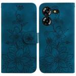 For Tecno Pova 5 Lily Embossed Leather Phone Case(Dark Blue)